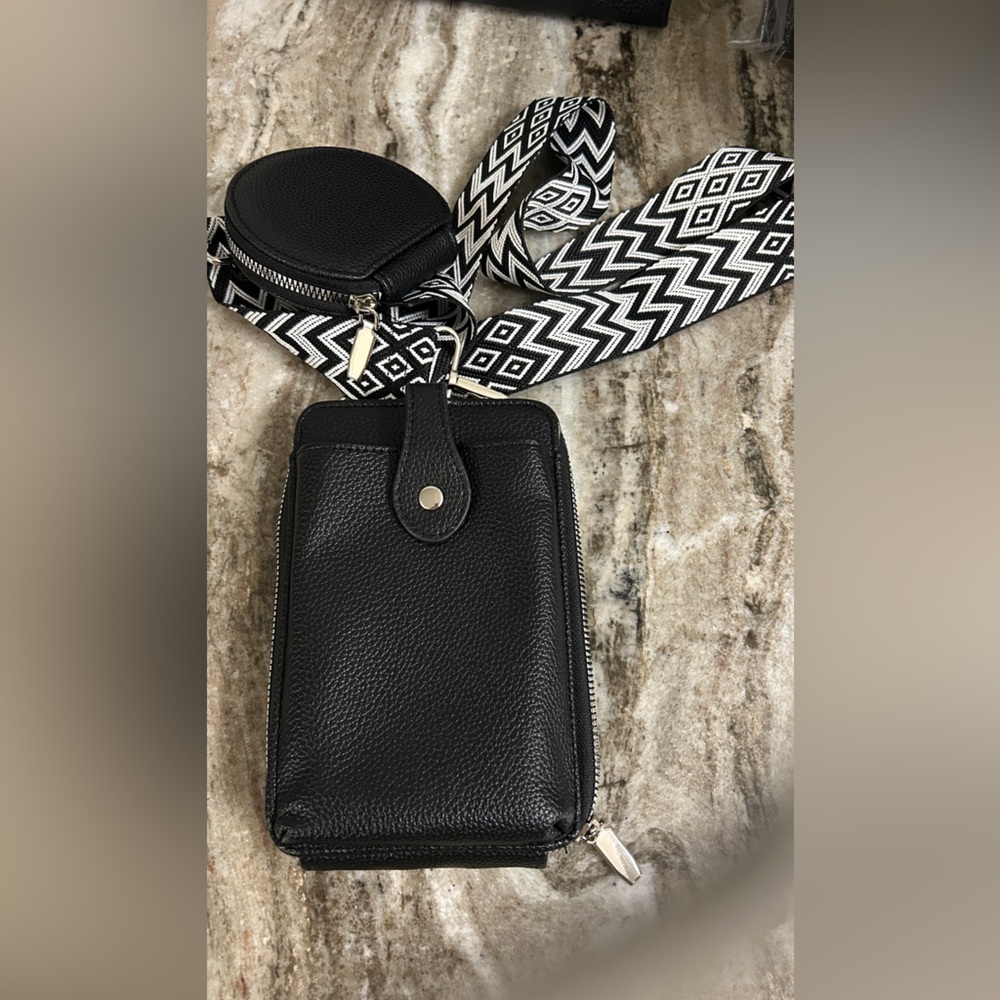 Black Crossbody Bag with Chevron Strap